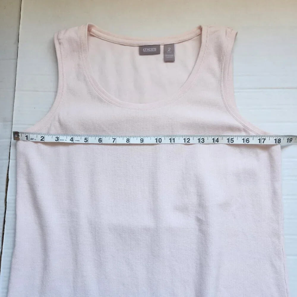 Chico's Women Size 2/12-14 (L) Pastel Pink Sleeveless Scoop Neck Ribbed Tank Top - Picture 10 of 12